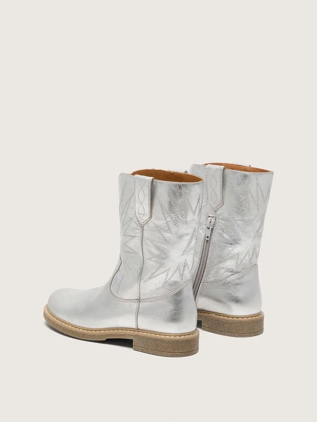 Bottes Junior Wish en cuir métallisé argenté avec broderie étoilée