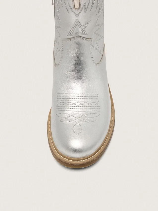 Bottes Junior Wish en cuir métallisé argenté avec broderie étoilée