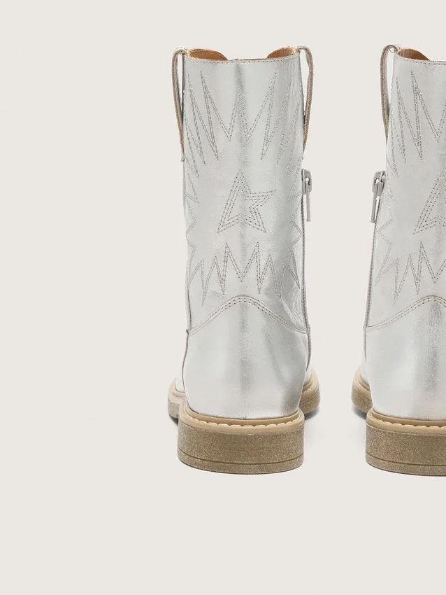 Bottes Junior Wish en cuir métallisé argenté avec broderie étoilée