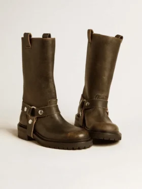 Bottes Kurt en cuir noir avec boucle argentée