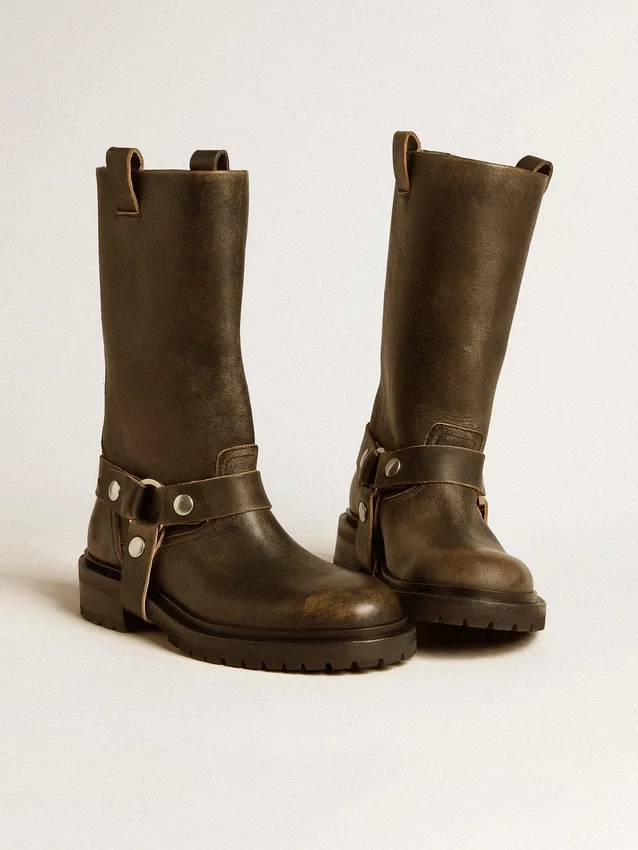 Bottes Kurt en cuir noir avec boucle argentée