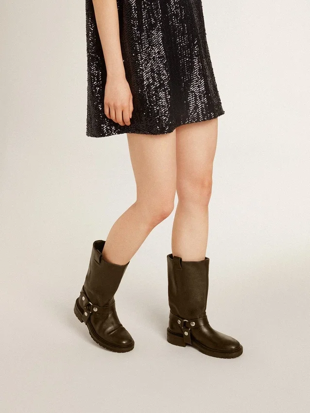Bottes Kurt en cuir noir avec boucle argentée