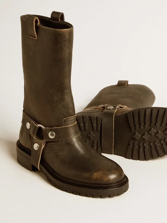 Bottes Kurt en cuir noir avec boucle argentée