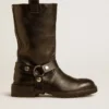 Bottes Kurt en cuir noir brillant avec boucle et clous argentés
