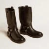Bottes Kurt en cuir noir brillant avec boucle et clous argentés