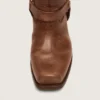 Bottes motardes hautes pour femme en cuir marron avec bride et boucle couleur or antique