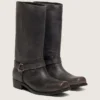 Bottes motardes hautes pour femme en cuir noir avec bride et boucle argentée