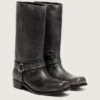 Bottes motardes hautes pour homme en cuir noir avec bride et boucle argentée