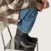 Bottes motardes hautes pour homme en cuir noir avec bride et boucle argentée