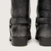 Bottes motardes hautes pour homme en cuir noir avec bride et boucle argentée