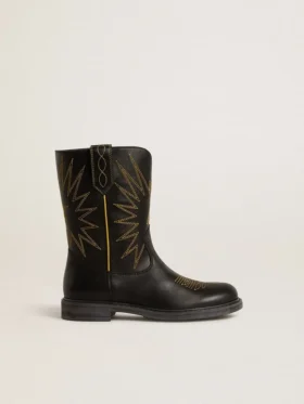 Bottes Wish Junior en cuir noir avec broderie d'étoile jaune