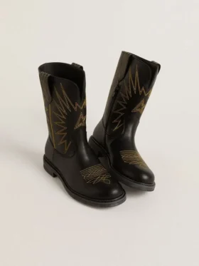 Bottes Wish Junior en cuir noir avec broderie d’étoile jaune