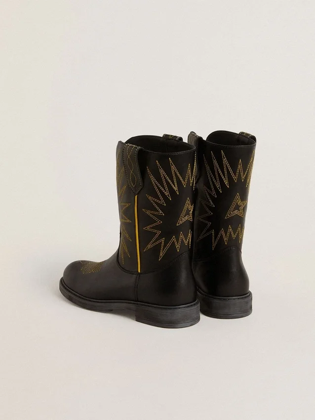 Bottes Wish Junior en cuir noir avec broderie d'étoile jaune