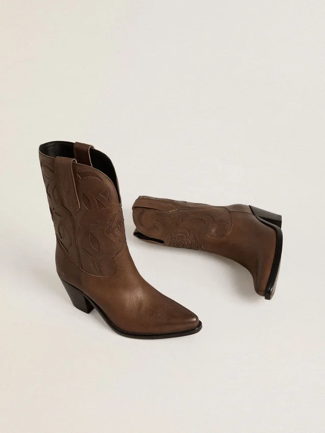 Bottes Wish Star en cuir gris tourterelle avec incrustations ton sur ton