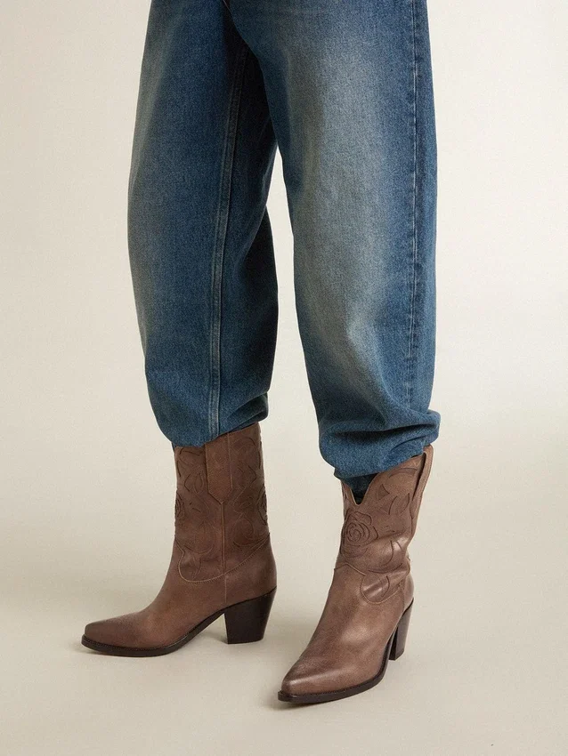 Bottes Wish Star en cuir gris tourterelle avec incrustations ton sur ton