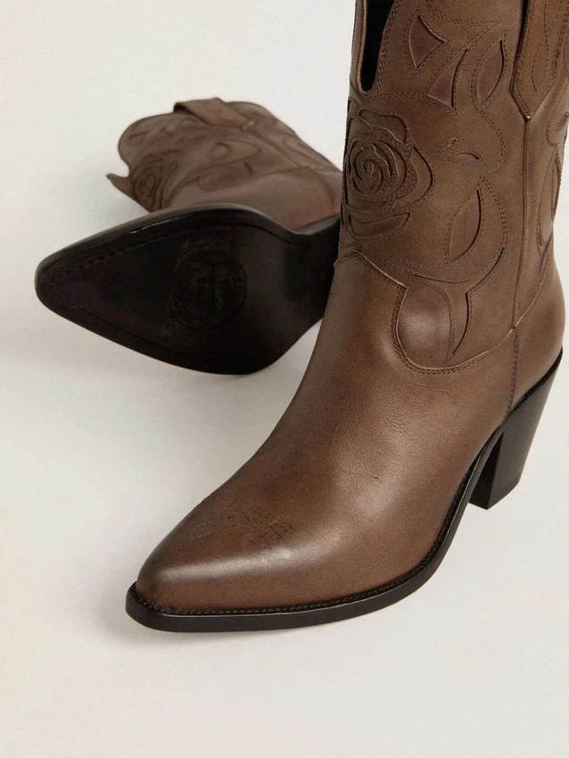 Bottes Wish Star en cuir gris tourterelle avec incrustations ton sur ton