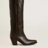 Bottes Wish Star en cuir marron foncé avec étoile brodée ton sur ton