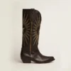 Bottes Wish Star en cuir noir avec étoile incrustée en cuir laminé platine