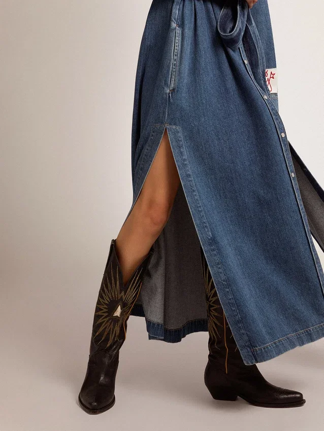 Bottes Wish Star en cuir noir avec étoile incrustée en cuir laminé platine