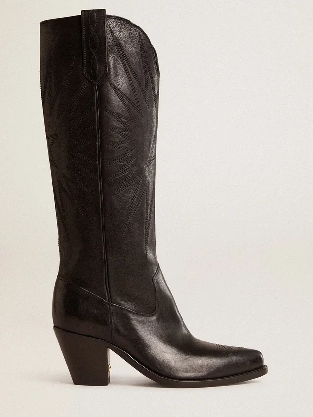 Bottes Wish Star pour femme en cuir noir avec broderie en forme d’étoile