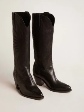 Bottes Wish Star pour femme en cuir noir avec broderie en forme d’étoile