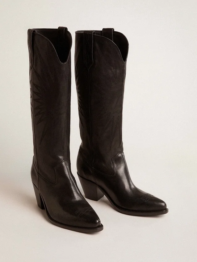 Bottes Wish Star pour femme en cuir noir avec broderie en forme d’étoile