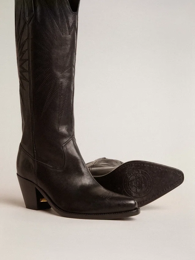 Bottes Wish Star pour femme en cuir noir avec broderie en forme d’étoile