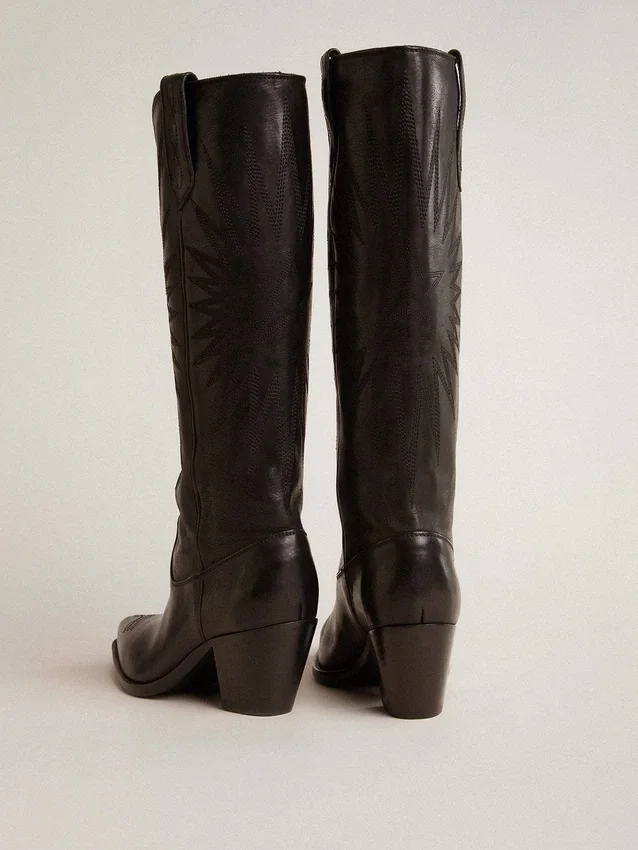 Bottes Wish Star pour femme en cuir noir avec broderie en forme d’étoile