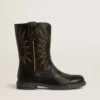 Bottes Wish Teen en cuir noir avec étoile brodée jaune