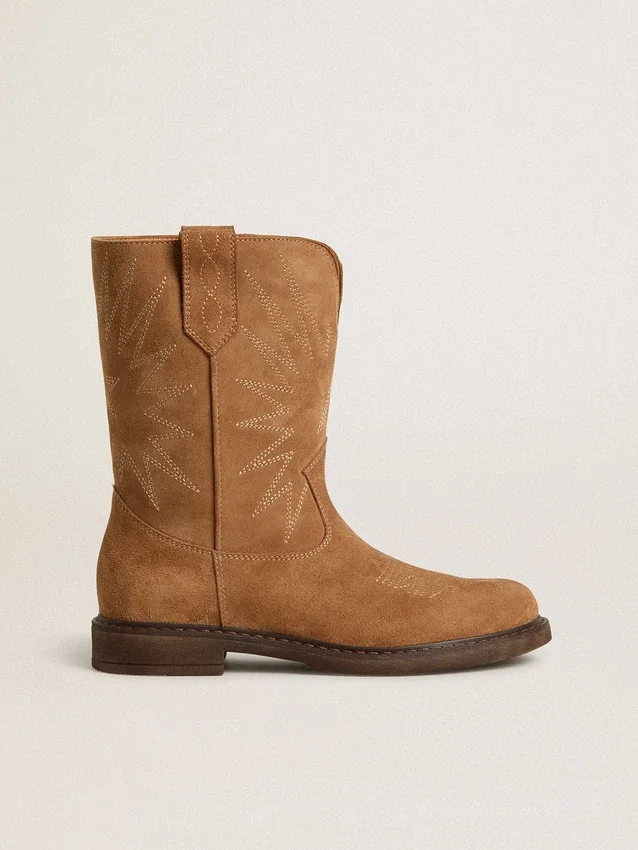 Bottes Wish Teen en daim camel avec broderie étoilée