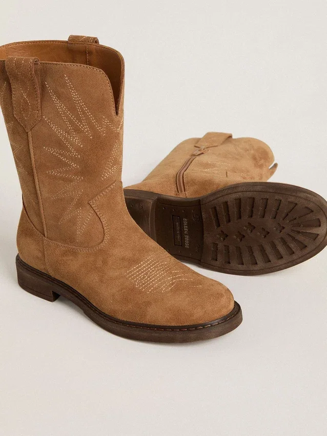Bottes Wish Teen en daim camel avec broderie étoilée
