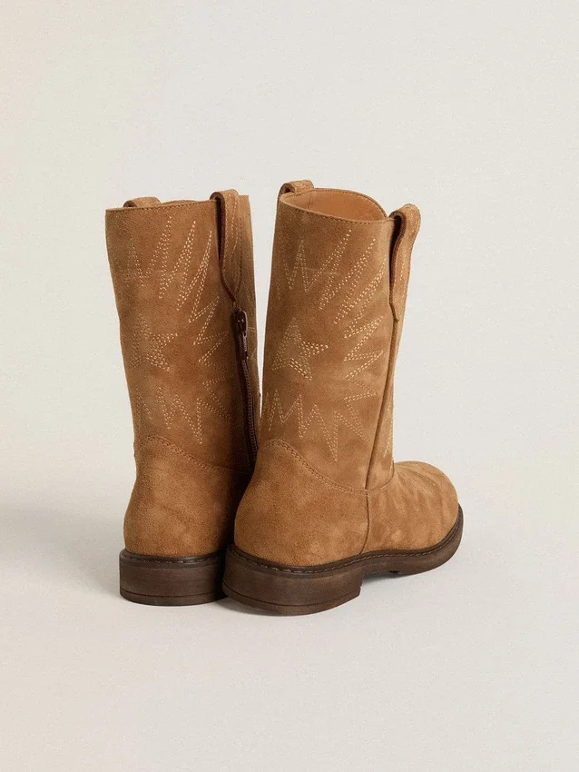 Bottes Wish Teen en daim camel avec broderie étoilée