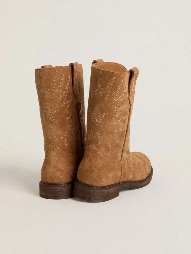 Bottes Wish Young en daim camel avec broderie étoilée