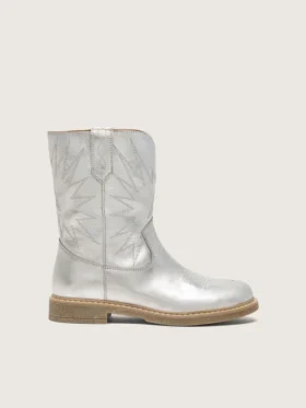 Bottes Young Wish en cuir métallisé argenté avec broderie en forme d’étoile