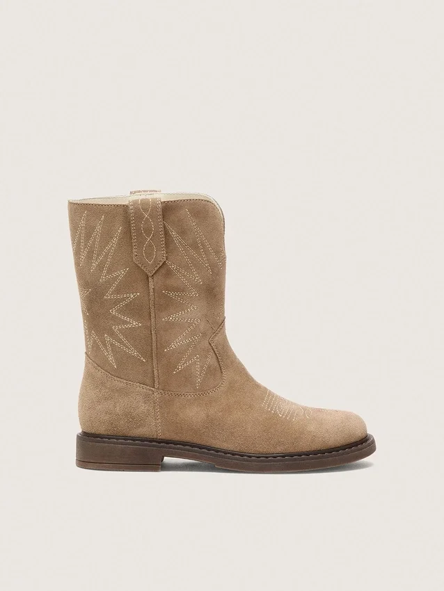 Bottes Wish junior en daim gris tourterelle avec broderie étoilée