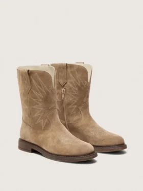 Bottes Young Wish en daim gris tourterelle avec broderie étoilée