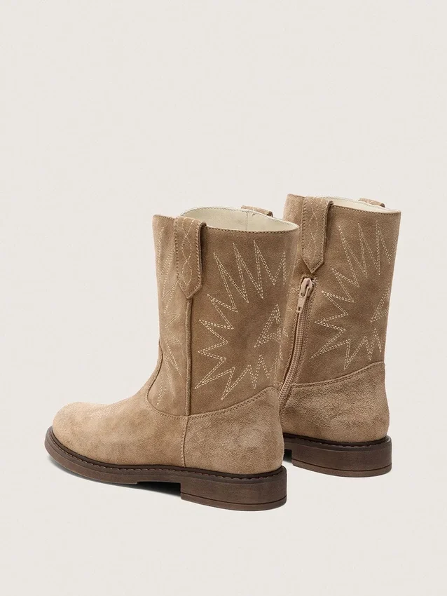 Bottes Wish junior en daim gris tourterelle avec broderie étoilée