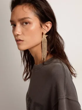 Boucle d’oreille pendante simple pour femme, couleur or antique, ornée de cristaux décoratifs