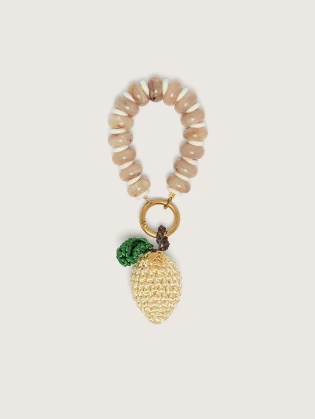 Breloque citron en crochet de coton avec chaîne de perles