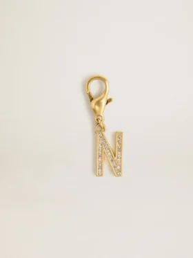 Breloque en forme de lettre N en laiton doré avec cristaux