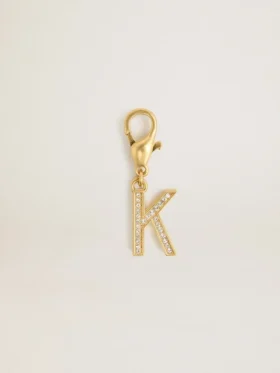 Breloque lettre K en laiton doré avec cristaux