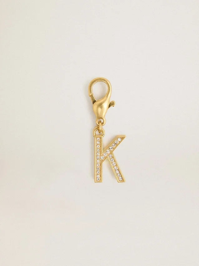 Breloque lettre K en laiton doré avec cristaux