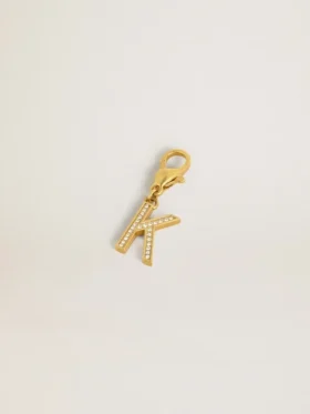 Breloque lettre K en laiton doré avec cristaux