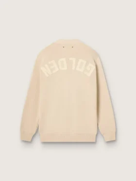 Cardigan beige pour femme avec inscription « Golden » dans le dos