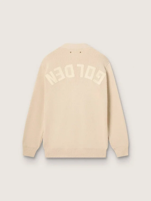 Cardigan beige pour femme avec inscription « Golden » dans le dos