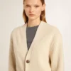 Cardigan beige pour femme avec inscription « Golden » dans le dos
