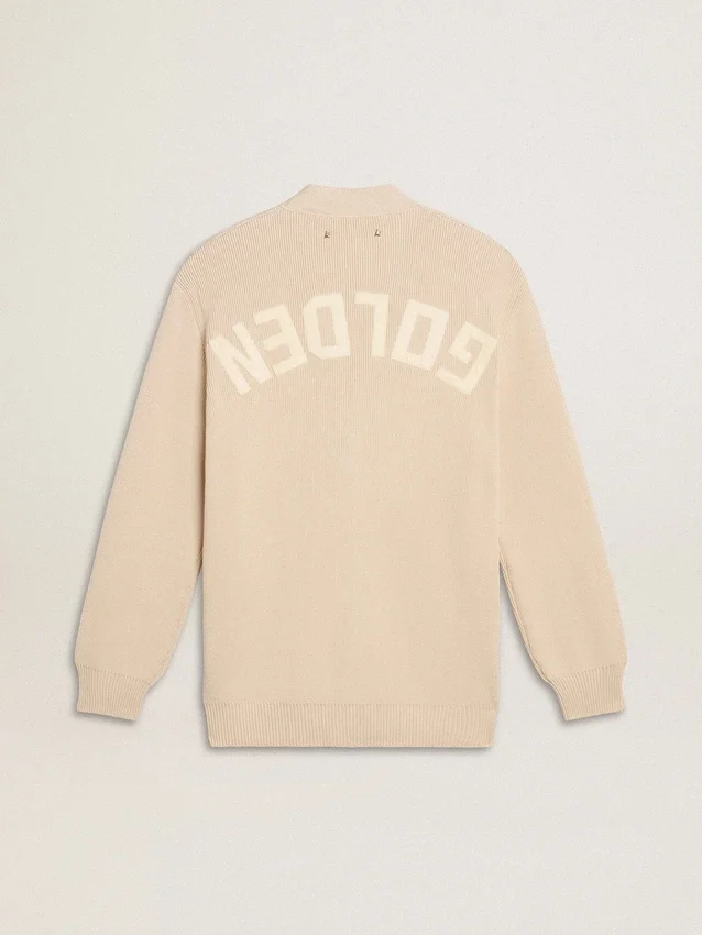 Cardigan beige pour femme avec inscription « Golden » dans le dos