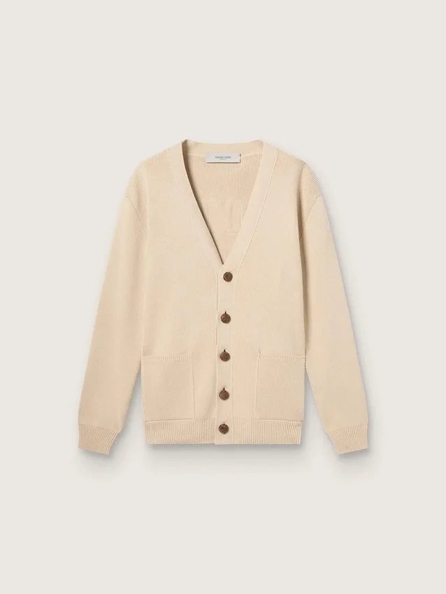 Cardigan beige pour homme avec inscription « Golden » dans le dos