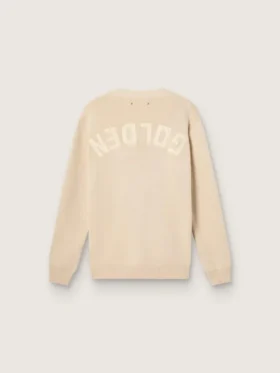 Cardigan beige pour homme avec inscription « Golden » dans le dos