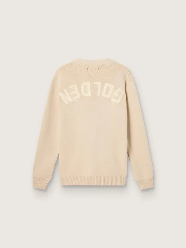 Cardigan beige pour homme avec inscription « Golden » dans le dos